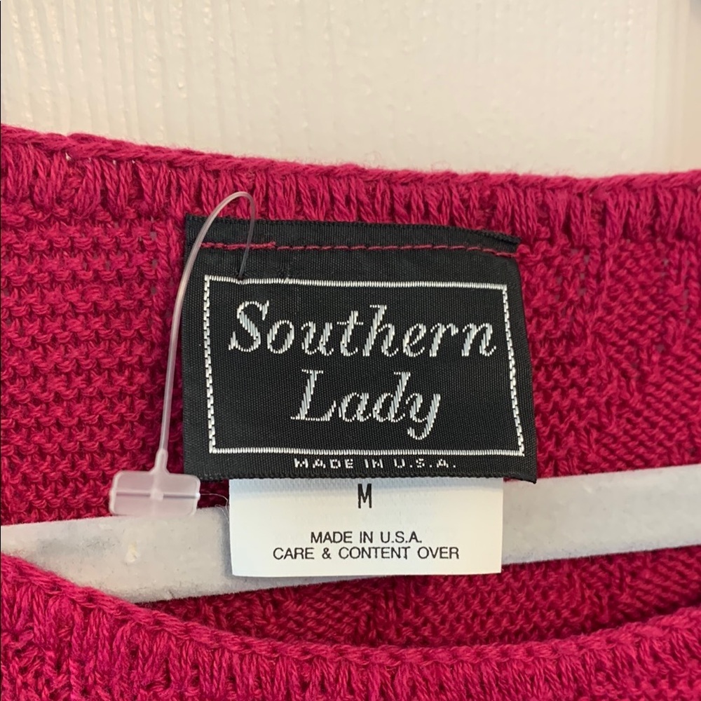 Vtg Southern Lady Women's Pink Knit Sweater 100% Cotton Made in USA size Medium - Picture 2 of 6